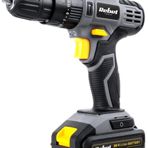 Aparafusadora/Berbequim/Martelo Recarregável s/ Fios com Iluminação LED (até 1300 RPM) - REBEL