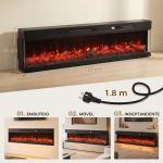 Lareira Elétrica Encastrável ou de Chão 750/1500W, 3 Lados, 12 Cores de Chama 3D, Termóstato, Comando à Distância, Preto