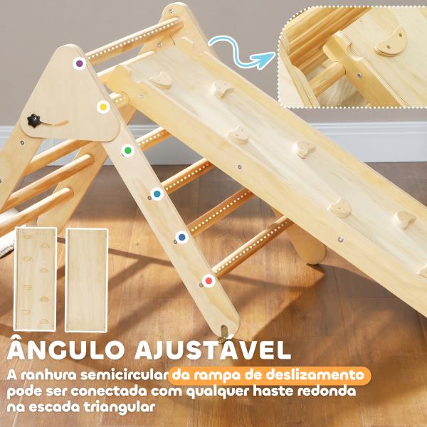 Triângulo de Escalada de Madeira 2 em 1 Escalada para Crianças de 18 - 48 Meses com Rampa para Deslizar ou Escalar 147x64,5x63 cm Madeira