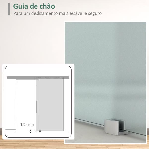 Porta de Correr de Vidro 102,5x205 cm Porta de Correr de Vidro com Trilho Translúcida