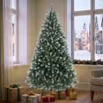 Árvore de Natal Artificial 180 cm com 802 Pontas Efeito Nevado, 59 Pinhas e Base Metálica Dobrável Verde e Branco