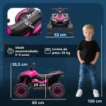 Quadriciclo Elétrico para Crianças de 3 - 5 Anos Veículo Eléctrico a Bateria 12V com 2 Motores 83x53x55,5 cm Rosa