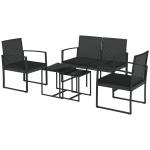 Conjunto Móveis de Jardim de Vime Sintético com 2 Poltronas Individuais 1 Sofá Duplo e 2 Mesas de Centro Preto
