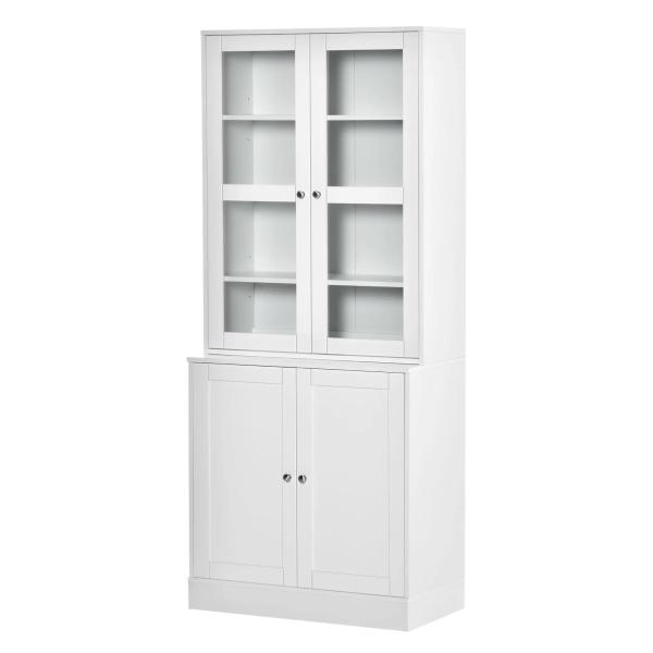 Vitrine para Sala de Estar Estante de Livros com 4 Portas e Prateleiras Superiores com Altura Ajustável Estilo Moderno Multiúso para Cozinha Escritório Dormitório 76x40x178,5 Branco