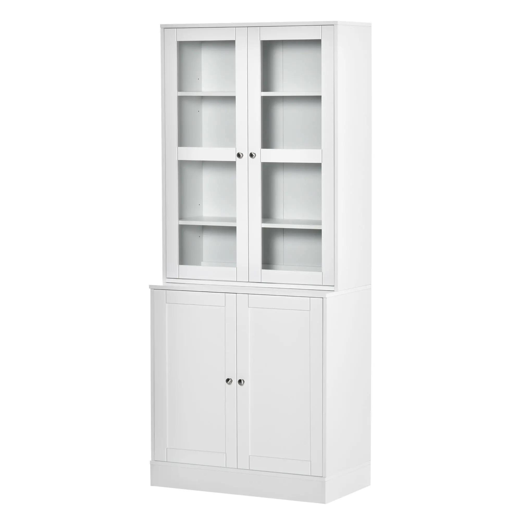 Vitrine para Sala de Estar Estante de Livros com 4 Portas e Prateleiras Superiores com Altura Ajustável Estilo Moderno Multiúso para Cozinha Escritório Dormitório 76x40x178,5 Branco