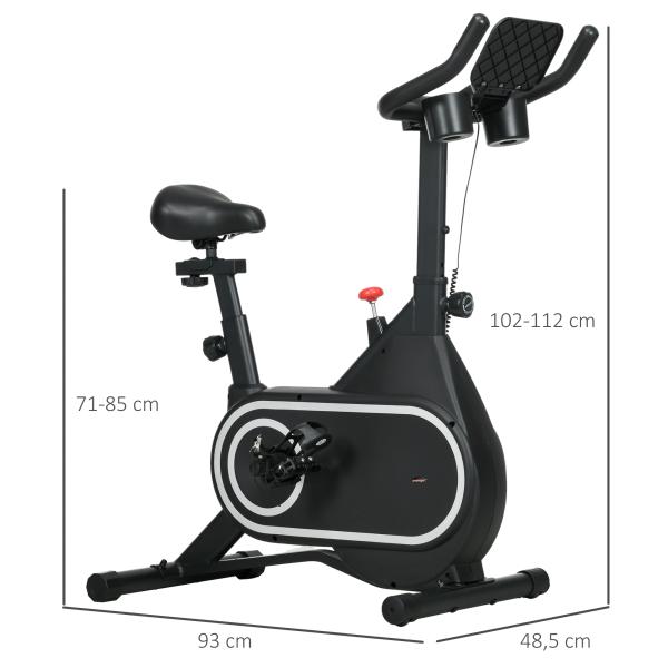 Bicicleta Estática com Ecrã LCD Assento e Guiador Ajustáveis Volante 4 kg e Porta Garrafa 93x48,5x102 - 112 cm Preto