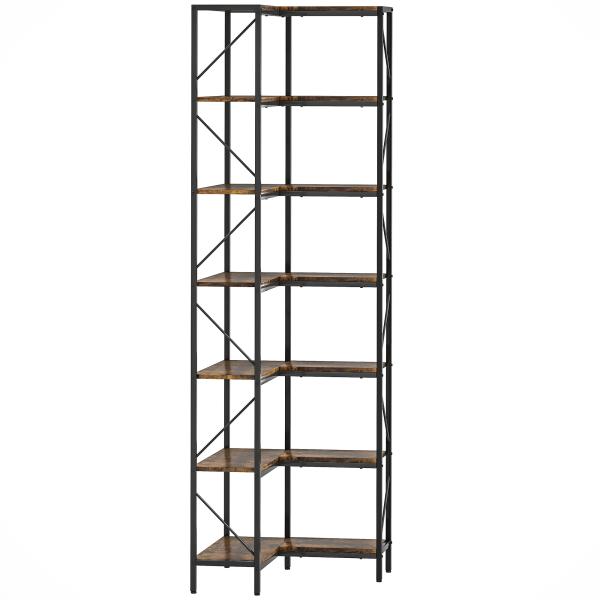 Estante de Canto com 7 Níveis, Estilo Industrial, para Quarto, Sala ou Escritório, 60x60x198 cm, Castanho Rústico