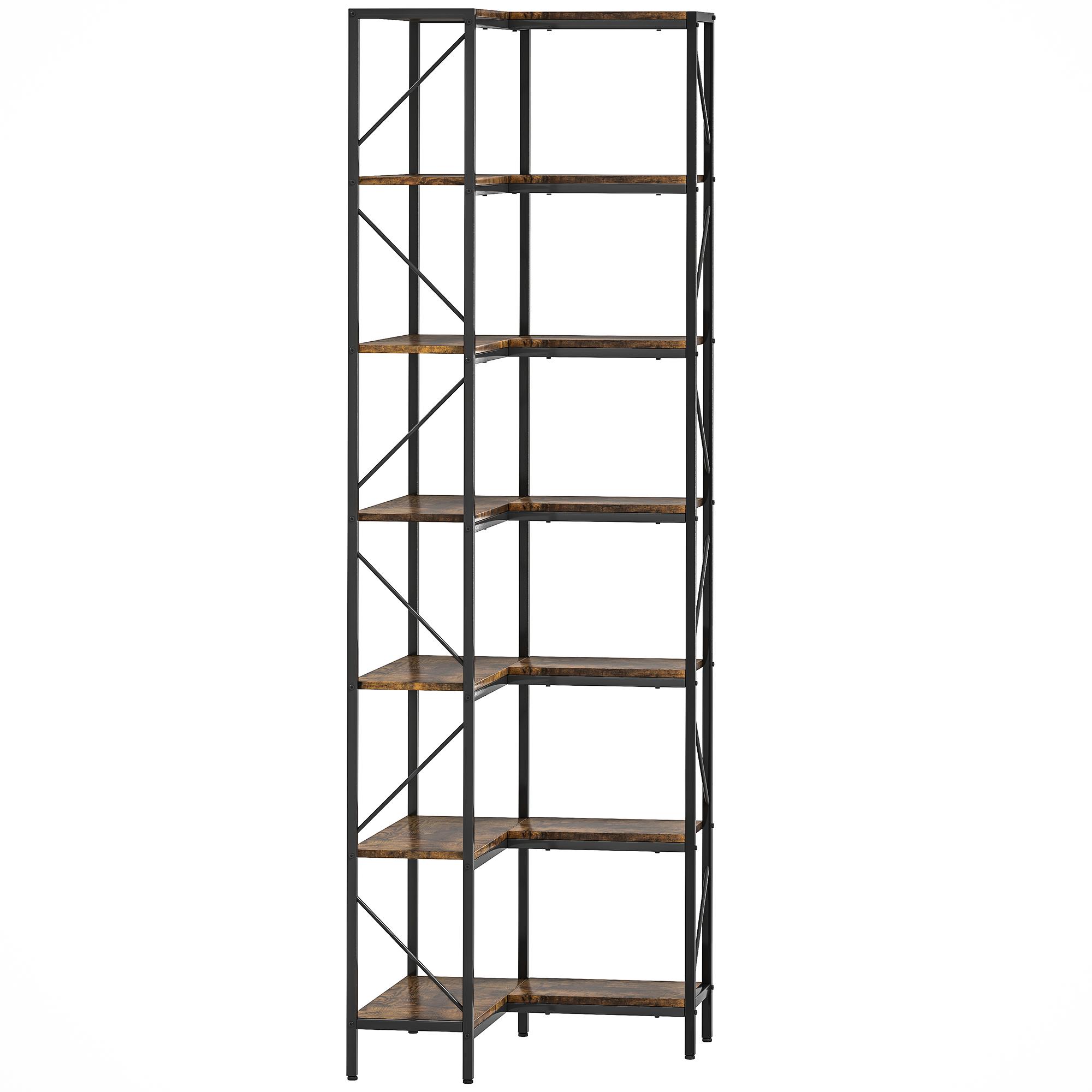 Estante de Canto com 7 Níveis, Estilo Industrial, para Quarto, Sala ou Escritório, 60x60x198 cm, Castanho Rústico