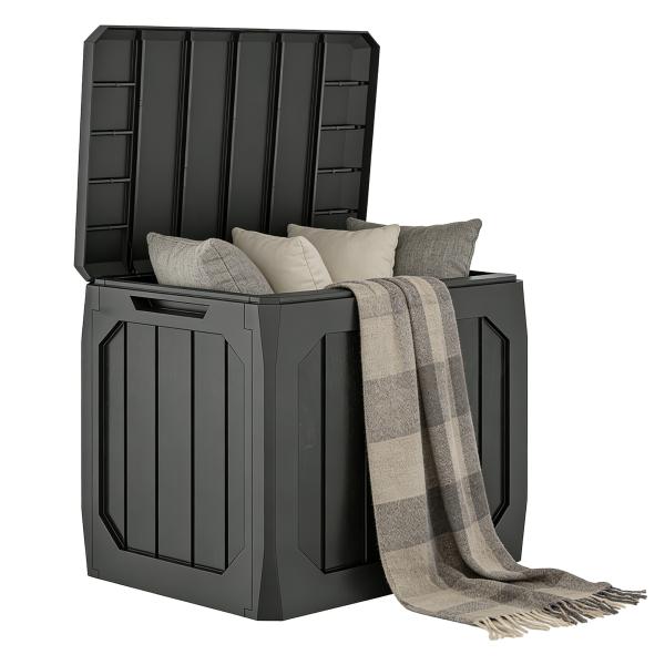Baú de Armazenamento Exterior em Plástico com Capacidade de 121L 2 Alças e Tampa Impermeável 56x45x53 cm Preto