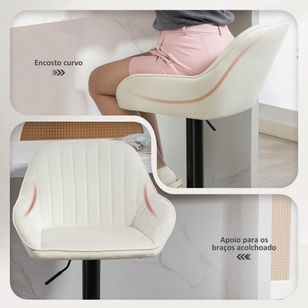 Conjunto de 2 Bancos de Bar Giratórios Bancos Altos de Cozinha com Altura Ajustável 50,5x50x87 - 107 cm Creme