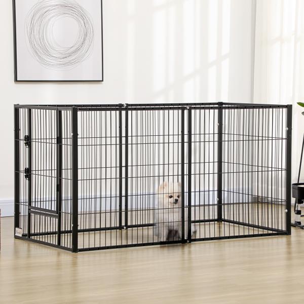 Parque para Cães de 6 Painéis com Largura Ajustável e Estrutura de Aço 82,5 - 150x79x81 cm Preto