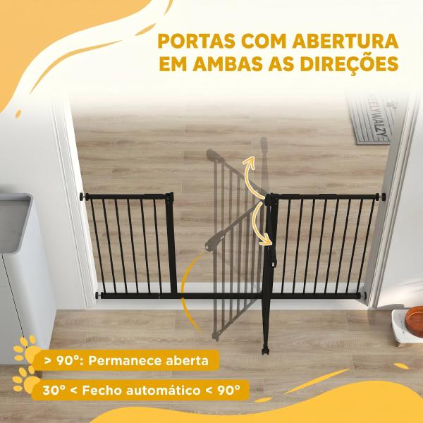 Barreira de Segurança Extensível para Portas e Escadas com Fechamento Automático e Sistema de Duplo Bloqueio 74 - 147,5x76,2 cm Preto