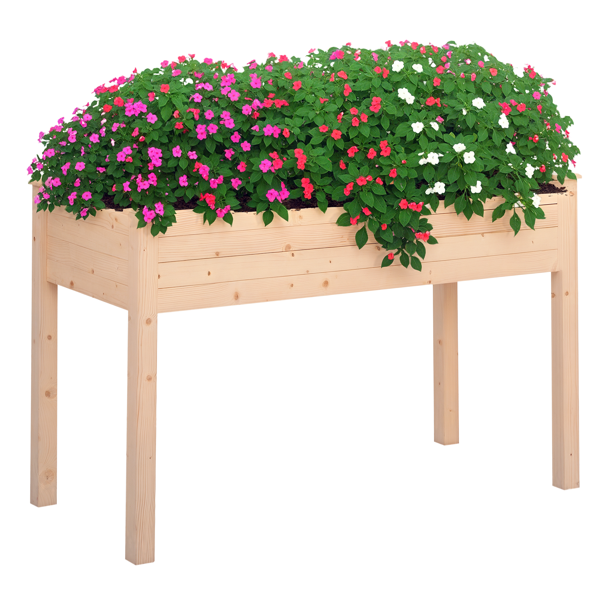 Horta Elevada de Madeira com Tecido não Tecido e 4 Orifícios de Drenagem para Cultivo 122,5x56,5x76cm Madeira