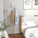 Cabide de Pé de Madeira com 8 Ganchos para Pendurar Roupa e Bolsas Forma de Árvore para Corredor Entrada 40x40x165 cm Natural