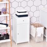 Armário de Casa de Banho com 1 Gaveta 1 Porta e Prateleira Interior Ajustável Móvel Auxiliar de Armazenamento para Sala de Estar Cozinha 43x34x77cm Branco