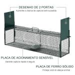 Armadilha com 2 portas para animais vivos Gaiola de captura de metal com alça 100x25x28 cm Verde escuro