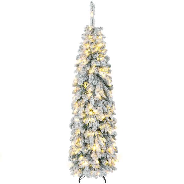 Árvore de Natal Estreita 180 cm Árvore de Natal Nevada com Luzes LED Temporizador 11 Modos de Iluminação Verde