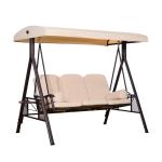 Banco Baloiço de Jardim de 3 Lugares com Teto 2 Almofadas Suporte para Bebidas e Estrutura de Metal para Terraço Balcão Exterior Carga Máxima 360kg 207x120,5x174cm Bege