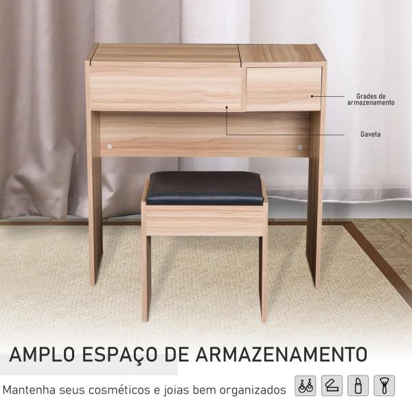 Toucador de Maquilhagem com Branco e Tampa Dobrável Mesa de Maquilhagem com Compartimentos e Gaveta 80x40x79cm Madeira