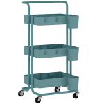 Carrinho de Cozinha Carrinho de Armazenamento com 4 Ganchos 3 Cestas Removíveis 3 Caixas Suspensas 42x38x86,5cm Preto