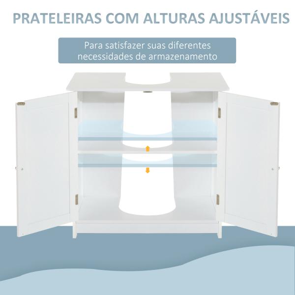 Móvel para Lavatório Pousar Armário Casa de Banho de Armazenamento com 2 Portas e Prateleira Interior Ajustável Moderno 60x30x60 cm Branco