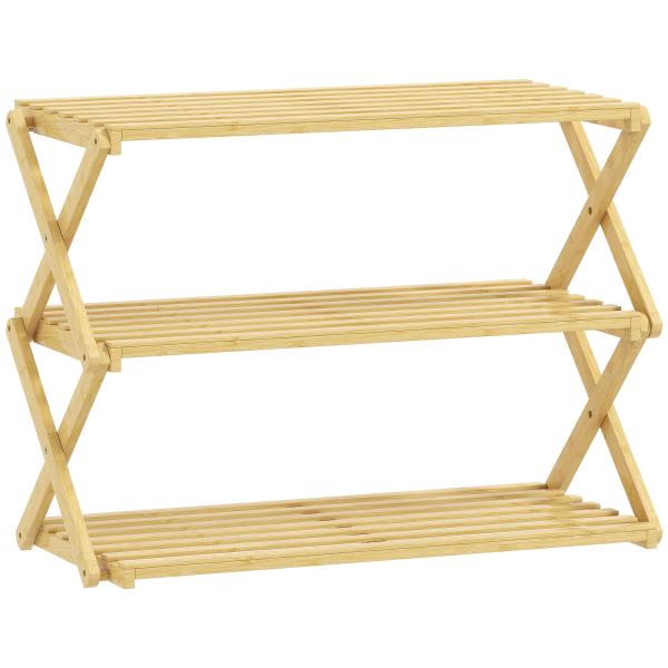 Sapateira Estreita de Bambu Dobrável de 3 Níveis para Entrada Corredor Quarto 60x29x45,5 cm Madeira