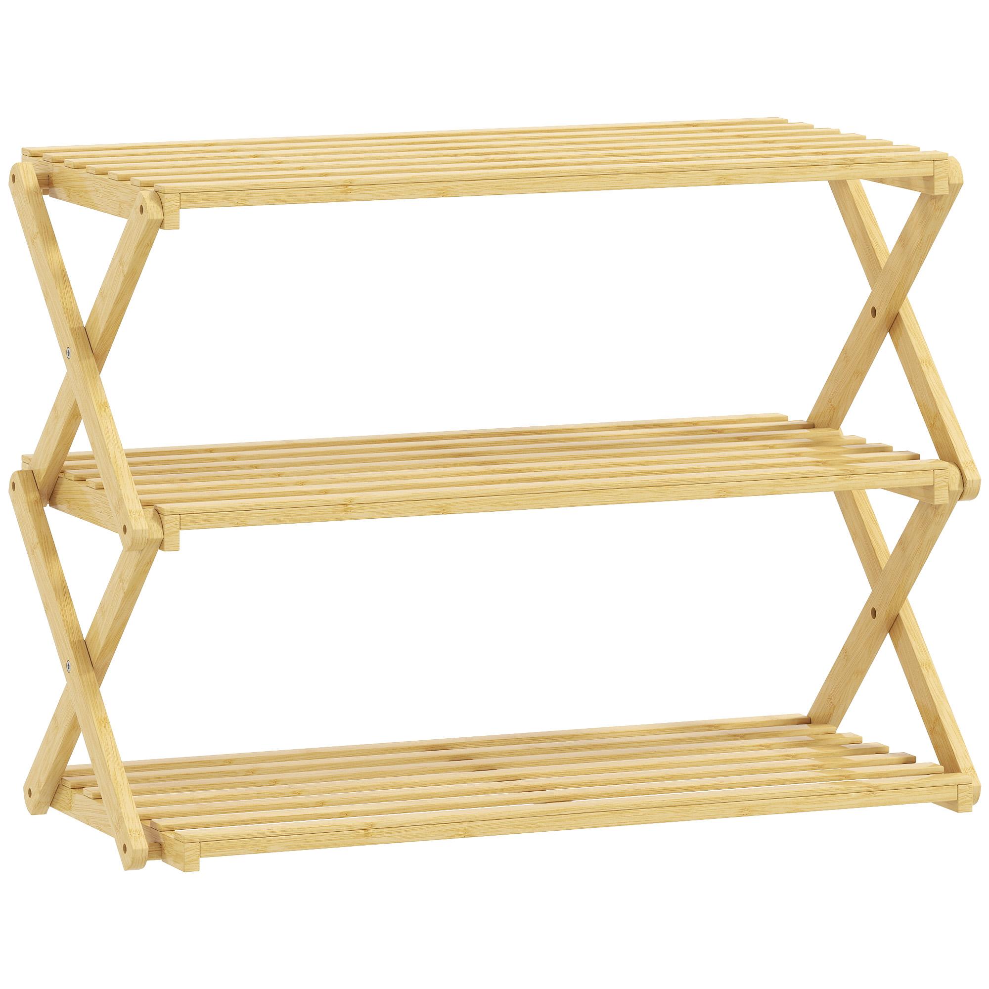 Sapateira Estreita de Bambu Dobrável de 3 Níveis para Entrada Corredor Quarto 60x29x45,5 cm Madeira