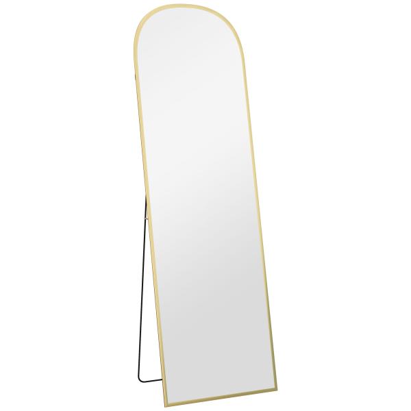 Espelho de Pé Espelho de Corpo Inteiro 50x170 cm com Estrutura de Liga de Alumínio e Suporte para Sala Quarto Dourado