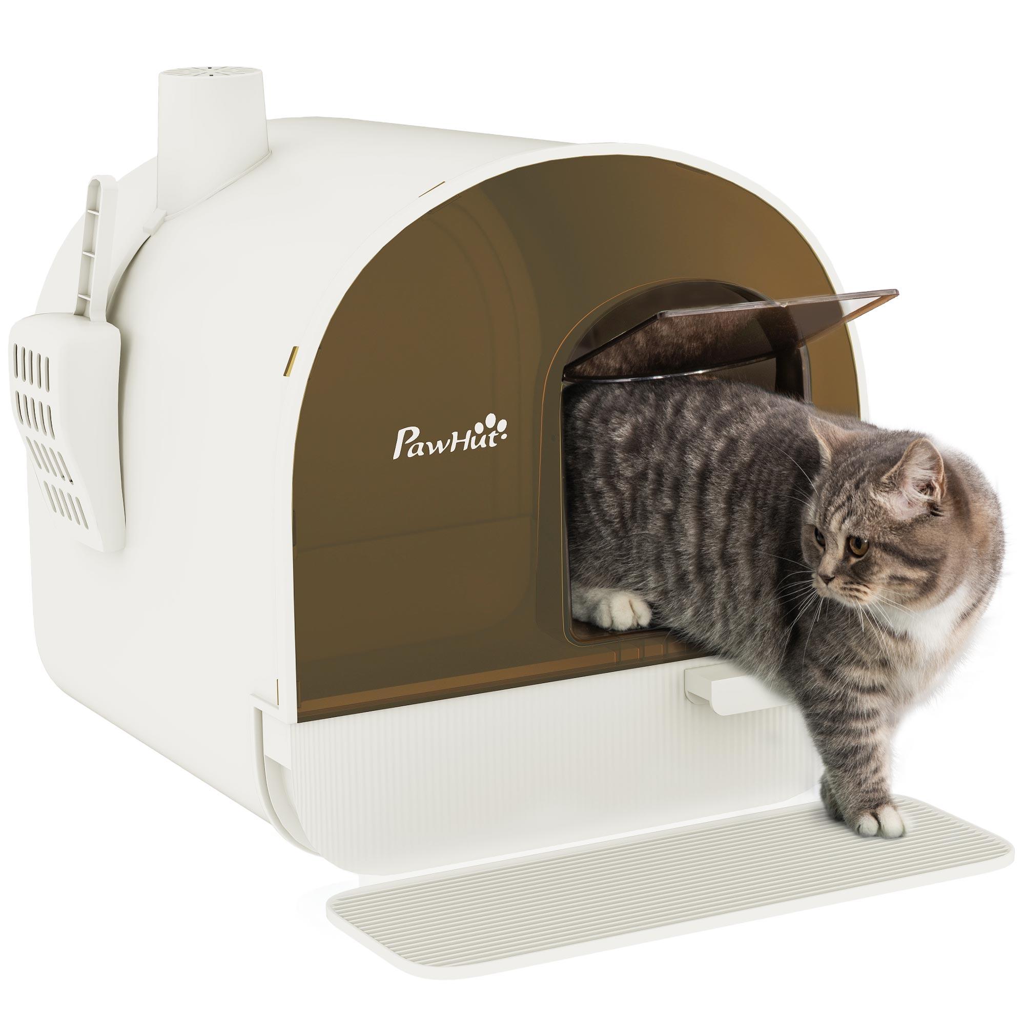 Caixa de Areia para Gatos com Porta Dianteira Bandeja Removível Pá Tapete e Filtro 43x44x47cm Branco