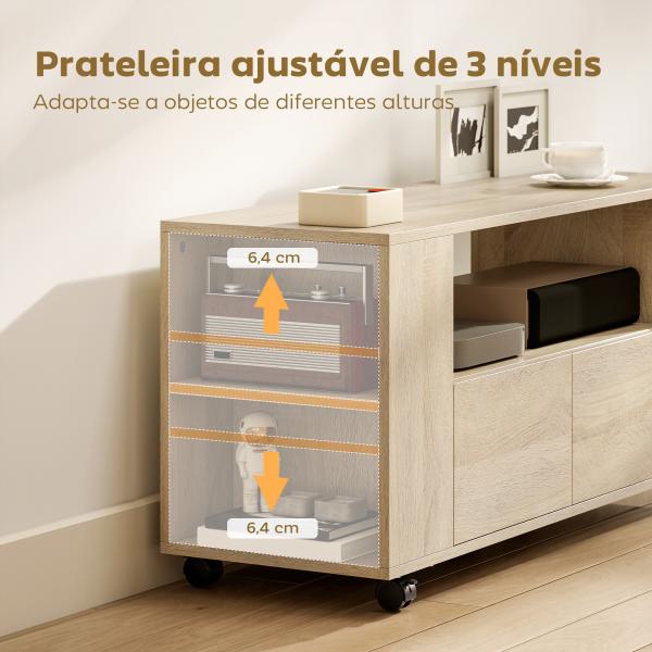 Móvel de TV com Rodas para Televisão até 42 Polegadas com 2 Gavetas Prateleiras Ajustáveis 102x34,5x48,5 cm Madeira