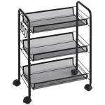 Carrinho de Cozinha em Aço com 3 Cestos e Rodas, Suporta 9 kg, Cozinha, Casa de Banho e Lavandaria 45x26,5x63 cm, Preto