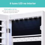 Espelho com Móvel de Bijuterias de Parede ou Porta Espelho de Parede com LED 5 Prateleiras 2 Gavetas pequenas e Fechadura 37x120x10cm Cinza Claro