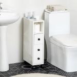 Armário de Casa de Banho Móvel Auxiliar para Espaço Reduzido com Rodas Prateleiras Abertas Armário e Gaveta 18x30x68,5cm Branco