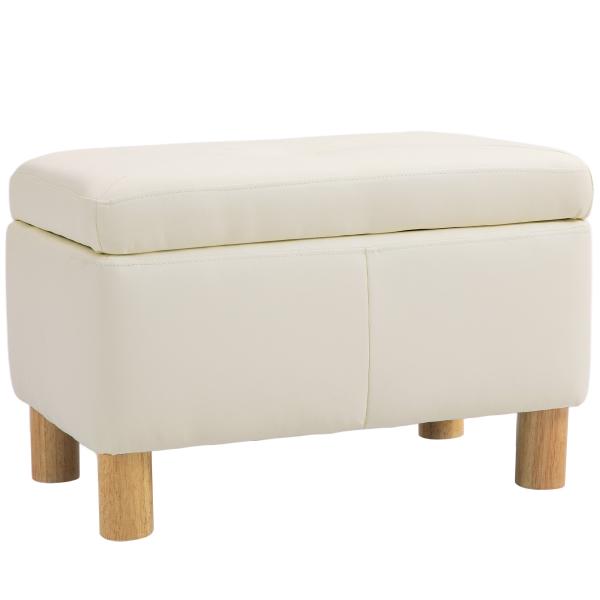 Baú de Armazenamento para Dormitório 33L Puff de Armazenamento Estofado em PU Banco de Arrumação 60x38x40 cm Creme