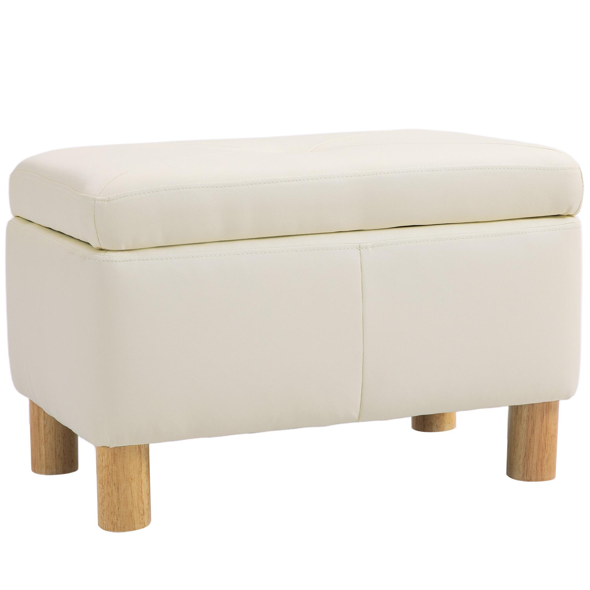 Baú de Armazenamento para Dormitório 33L Puff de Armazenamento Estofado em PU Banco de Arrumação 60x38x40 cm Creme