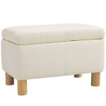 Baú de Armazenamento para Dormitório 33L Puff de Armazenamento Estofado em PU Banco de Arrumação 60x38x40 cm Creme