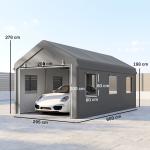 Tenda Garagem 295x600x278 cm Tenda de Exterior Resistente com 2 Portas Enroláveis e 6 Janelas Cinzento