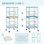 Gaiola para Pássaros com Rodas de 2 Níveis com Bandejas Removíveis Portas Comedouros Poleiros 51,5x50x140 cm Azul