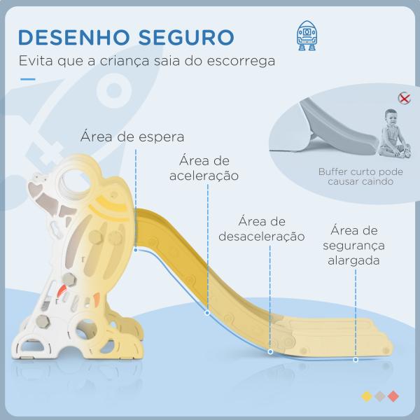 Escorregador para Crianças de 18 - 36 Meses com 3 Degraus Antiderrapantes 157x46,5x80 cm Cinza