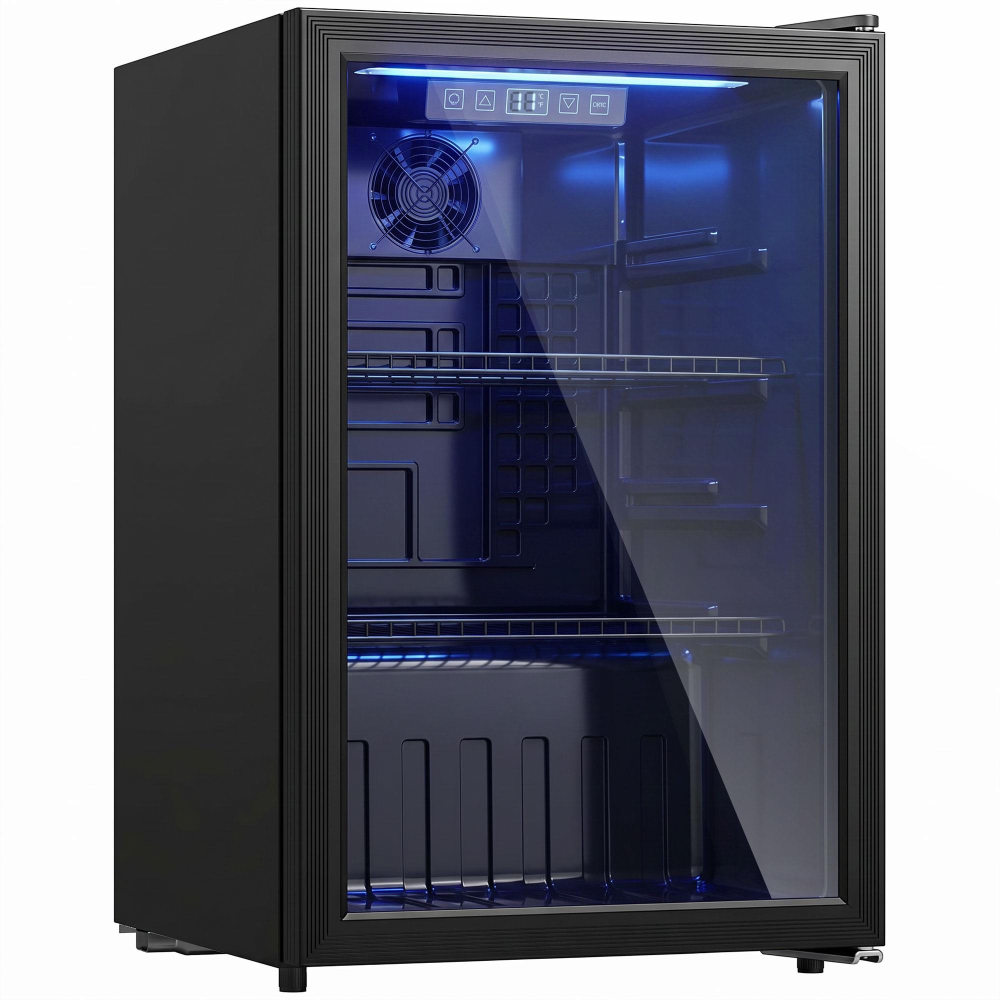 Frigorífico de Bebidas 70 L com Porta de Vidro Duplo Iluminação LED 2 Prateleiras Ajustáveis para 70 Latas