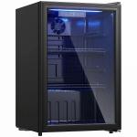 Frigorífico de Bebidas 70 L com Porta de Vidro Duplo Iluminação LED 2 Prateleiras Ajustáveis para 70 Latas