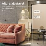 Candeeiro de Pé LED com Altura Ajustável Ecrã Interruptor para Sala de Estar Escritório Quarto 49x21x127 - 160 cm Branco e Dourado