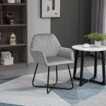 Cadeira de Sala de Jantar Estofada em Veludo com Base Metálica Cruzada Cadeira de Leitura 60x56,5x85 cm Cinza