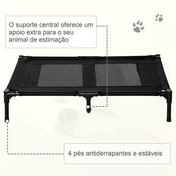 Cama Elevada para Cães Cama de Animais de Estimação com Malha Transpirável e Tecido Oxford para Exterior 92x76x18 cm Preto