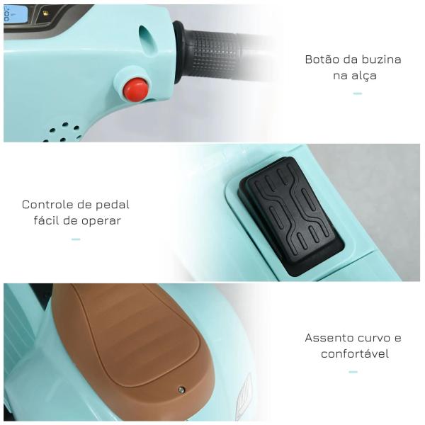 Moto Elétrica Infantil Licenciada com Faróis Buzina com 4 Rodas Brinquedo Criança acima de 18 Meses Verde 66,5x38x52 cm