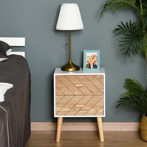 Mesa de Cabeceira com 2 Gavetas Espaço de Armazenamento para Dormitório 40x30x55,5 cm Branco e Madeira