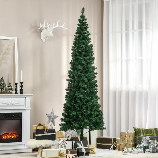Árvore de Natal Artificial 210cm Ignífugo com 631 Ramos de PVC e Suporte de Metal Decoração de Natal para Interiores Verde
