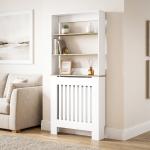 Cobre - radiador com Design Ripado, Estante de 3 Níveis, 78x19x165 cm, Branco e Carvalho