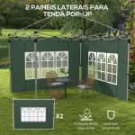 2 Paredes Laterais para Tenda de 3x3 / 3x4 m 295x195 cm Parede de Substituição de Tecido Oxford para Tendas Dobráveis Verde