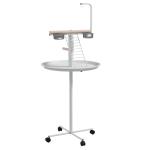 Comedouro para Pássaros em Pé Ø60x138 cm com 4 Rodas 2 Recipientes de Aço Inoxidável e 2 Poleiros Branco